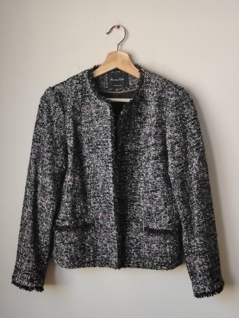 Massimo Dutti Size 6 Black and White Tweed Collarless Jacket